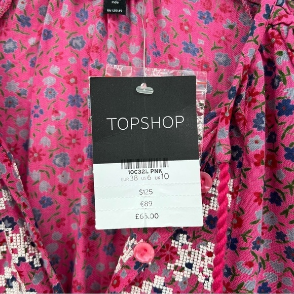 Topshop Ditsy Floral Print Embroidered Kaftan Tassel Tunic Dress in Pink US 6 - Picture 7 of 14